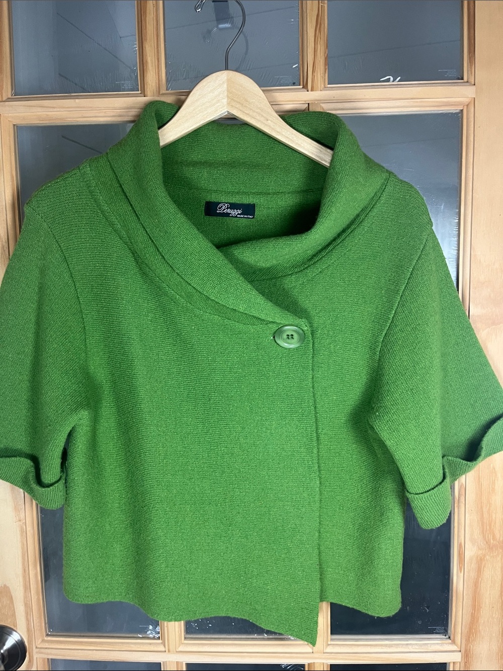 ‎ Italian Wool Vintage Peruzzi green structured wrap cardigan cape sweater